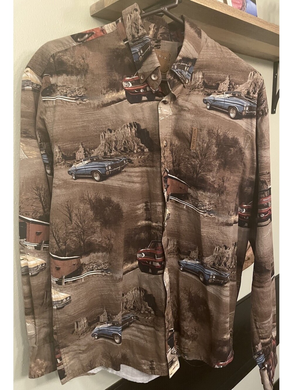 North River Outfitters Men’s Button Down Shirt Classic Cars Size M